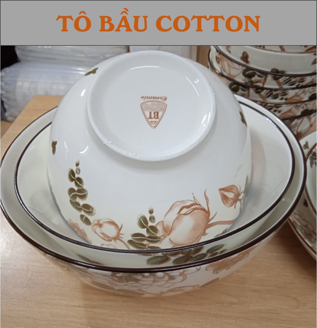 Tô bầu gốm sứ hoa văn Cotton - ĐK 15CM (CỠ 6)