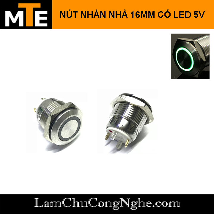 Nút nhấn nhả chống nước có led 16mm 3-6V