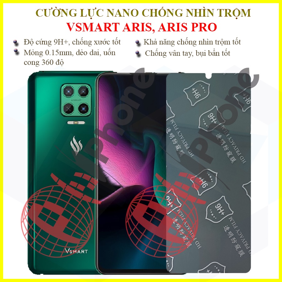 Dán chống nhìn trộm Vsmart Active Aris, Aris Pro - Dán cường lực dẻo nano 9H+