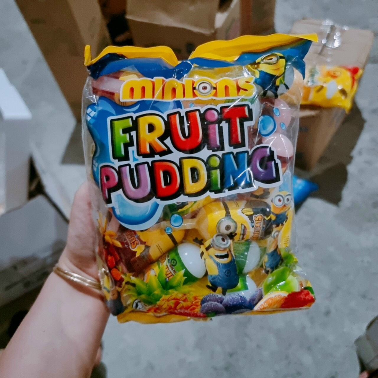 [SIÊU RẺ]THẠCH TRÁI CÂY FRUIT PUDDING MINION GÓI 800GR ĂN LÀ MÊ