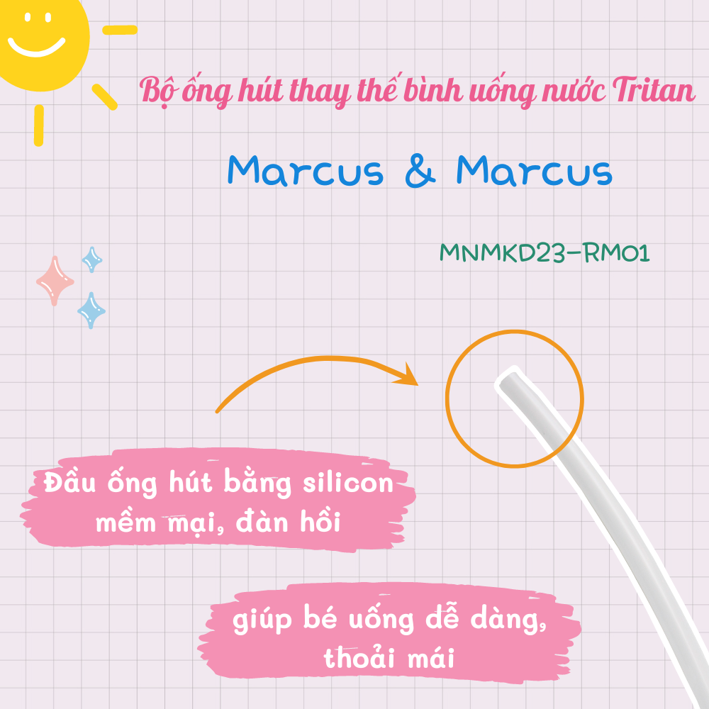 Bộ Ống Hút Thay Thế Bình Uống Nước Tritan Marcus & Marcus