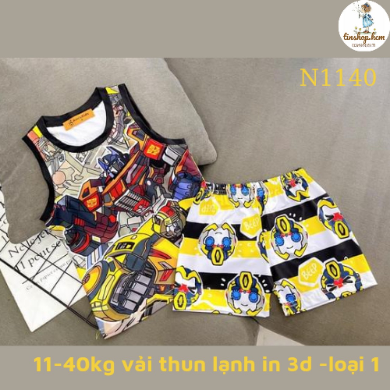Bộ Ba Lỗ Sát Nách Bé Trai Thun Lạnh in 3D Spider, Marvel, Captain, Siêu Nhân Khủng Long - Quần Áo Hè Bé Trai