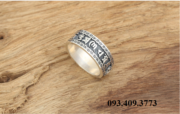 Nhẫn om mani padme hum - chữ vạn - chùy kim cang - nh157