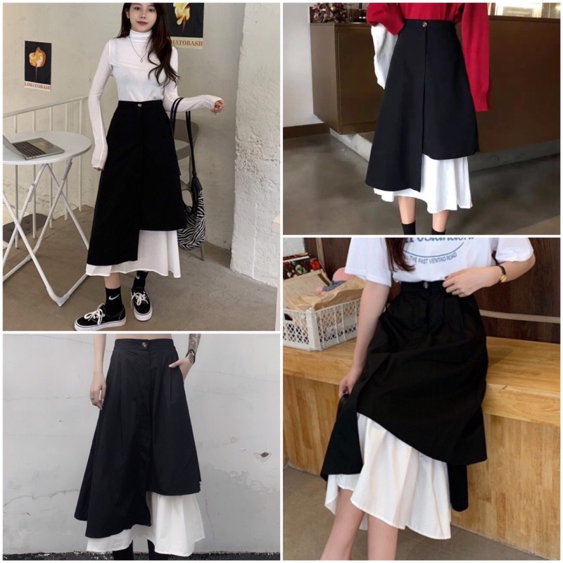 Chân váy ulzzang tầng dáng xòe phối màu siêu xinh - Chân váy chữ A hai lớp phối màu siêu hot siêu sang chảnh