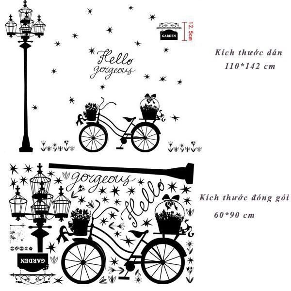 decal dán tường cột đèn xe hoa
