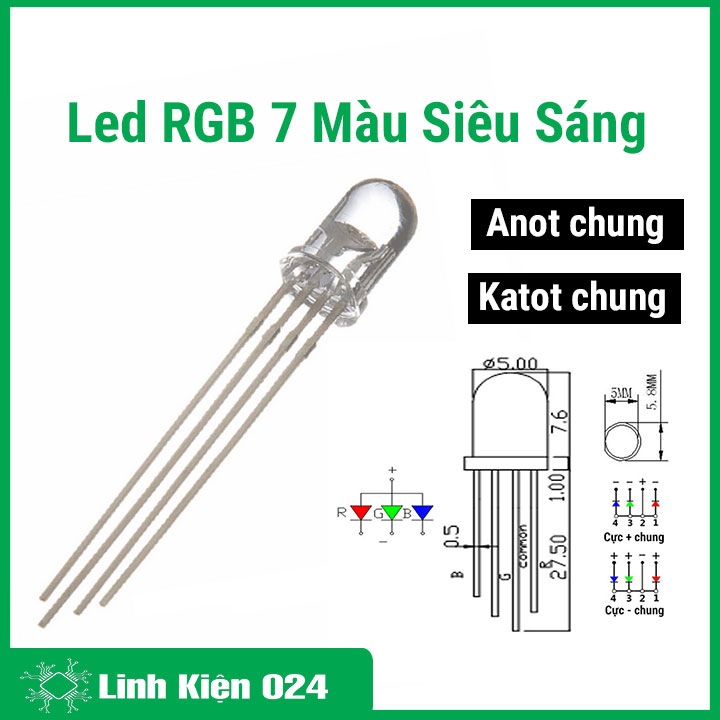 Bộ 10 bóng led rgb 7 màu siêu sáng 5mm