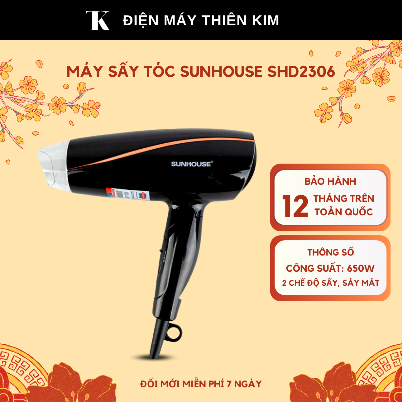 Máy sấy tóc sunhouse shd2306 1200w - bảo hành 12 tháng