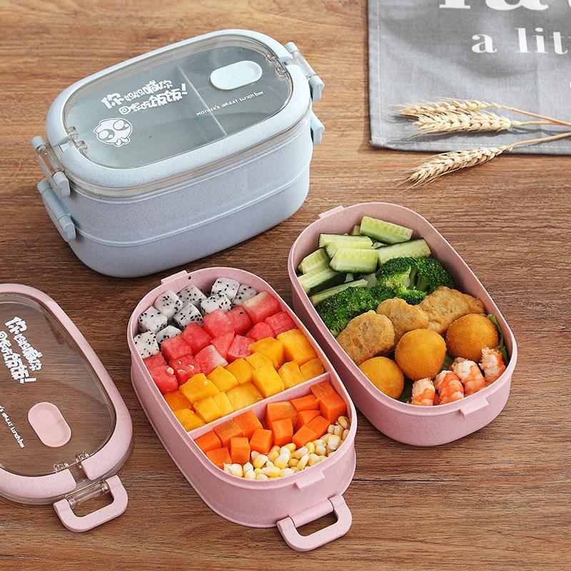 Bộ hộp cơm 2 tầng lua mạch (muống ,đũa, nĩa + lua mạch 100%)