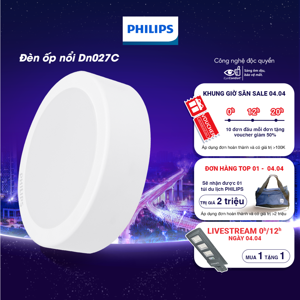 Bộ đèn ốp trần, ốp nổi PHILIPS LED tròn lắp nổi DN027C Công suất (9W, 12W, 15W, 19W)