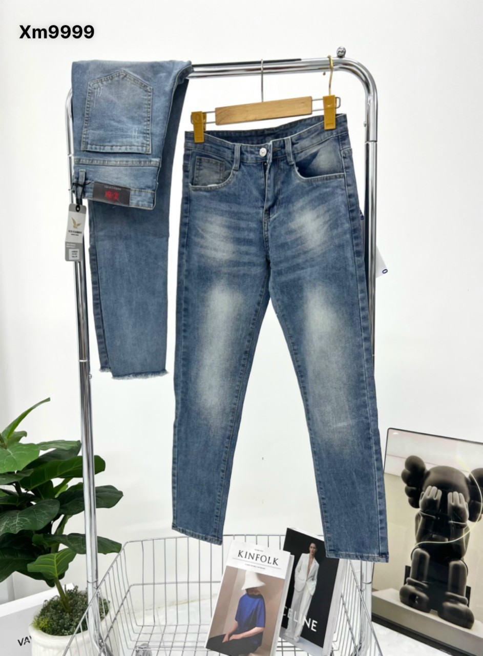(Ảnh thật) Quần Jean Nam Quần Bò Nam Xanh Trơn Wat Bạc Basic