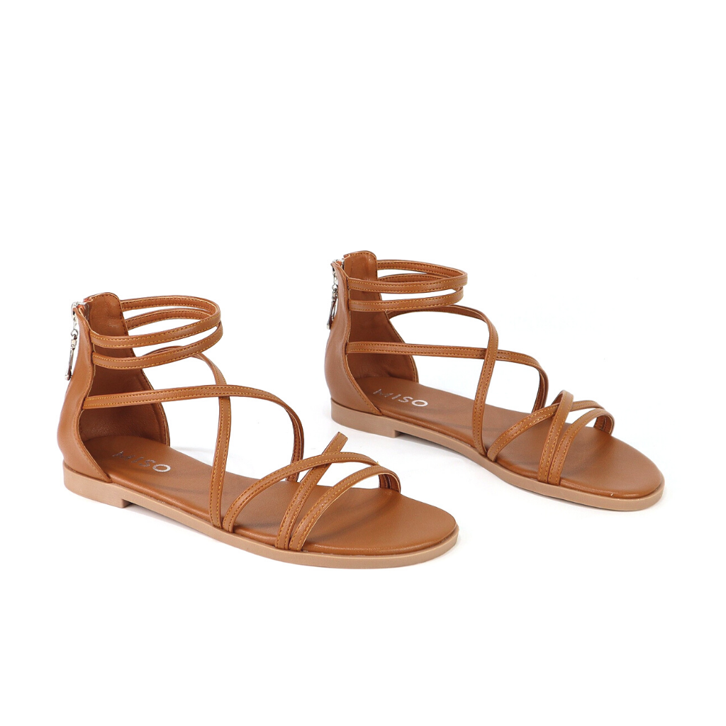 Giày sandal chiến binh bohemian nữ đế bệt đan dây phối dây kéo trẻ trung m041