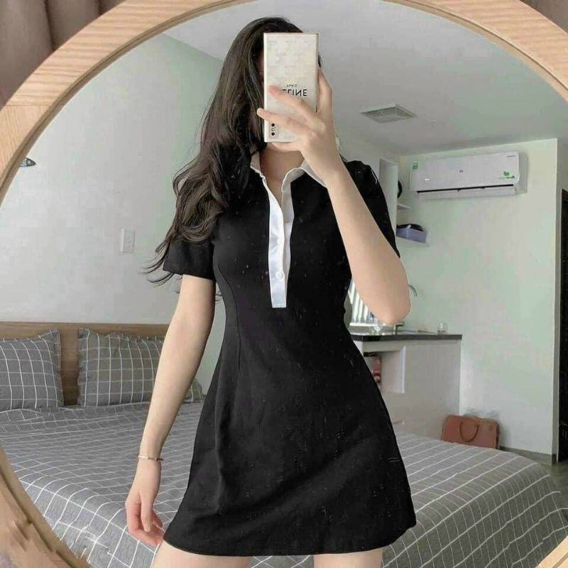 [HCM]Đầm thun chữ A cổ bẻ