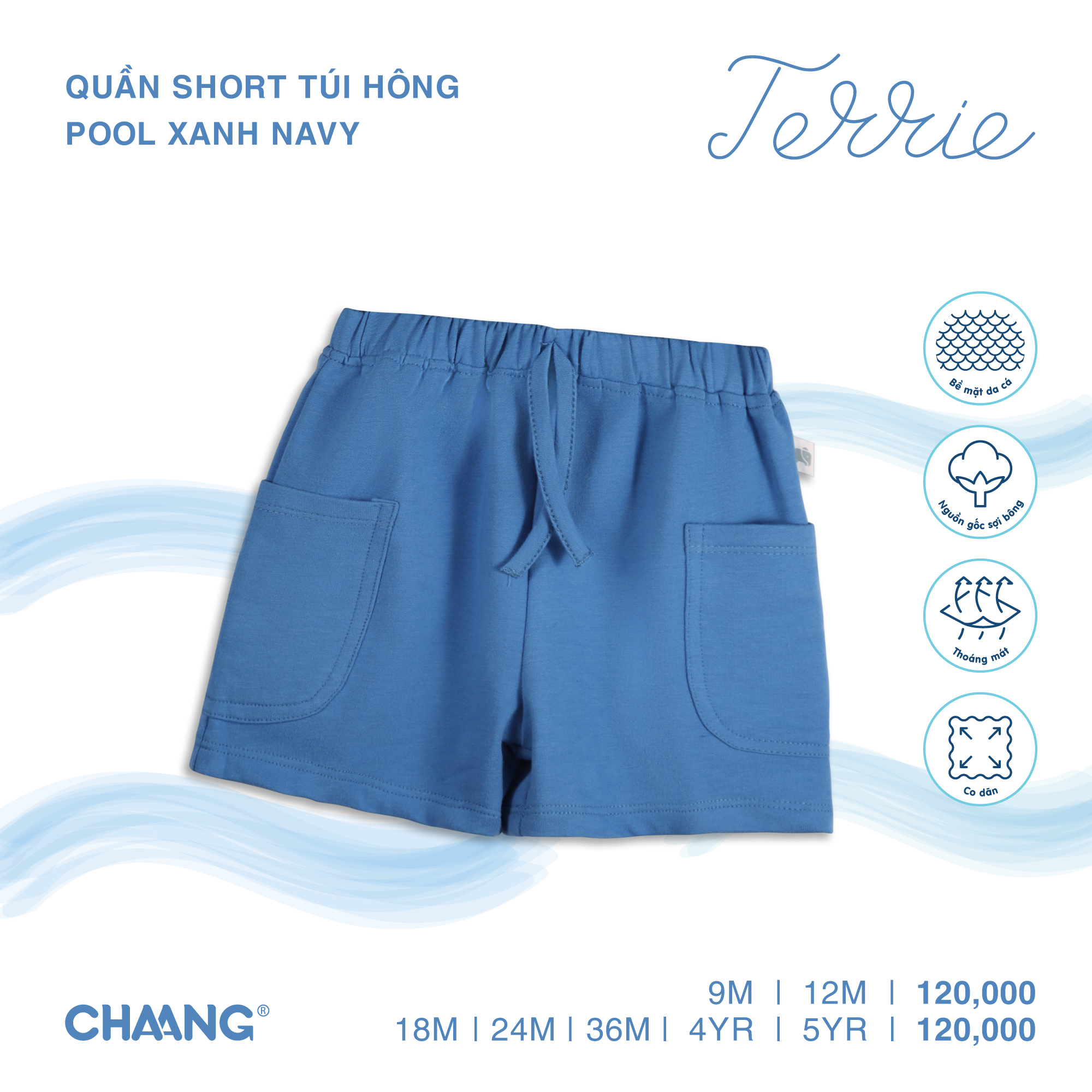 [CHAANG] Quần short túi hông Pool xanh navy