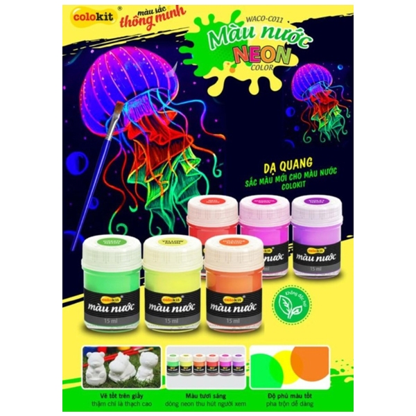 Hộp 6 màu nước neon waco-c011