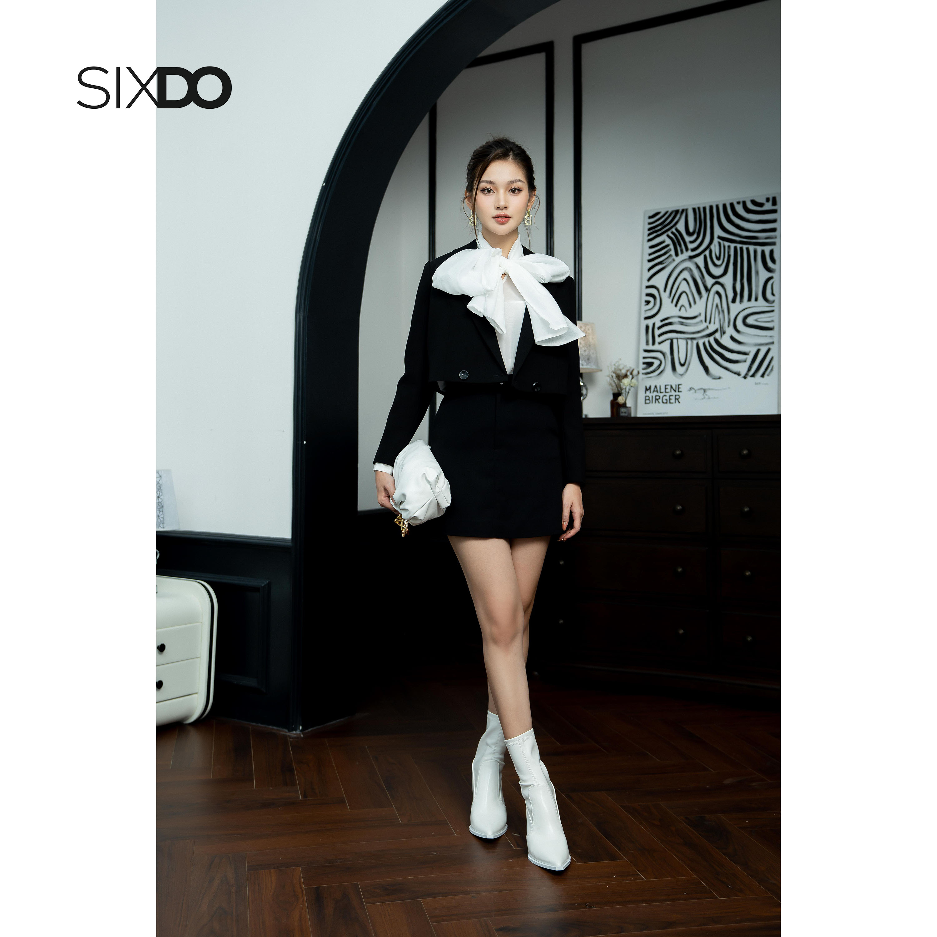 Áo Vest nữ đen dáng lửng SIXDO (Black Cropped Double Breasted Woven Vest)