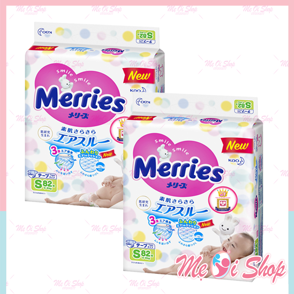 Combo 2 Tã/bỉm dán Merries size S - 82 miếng (Cho bé 4-8kg)