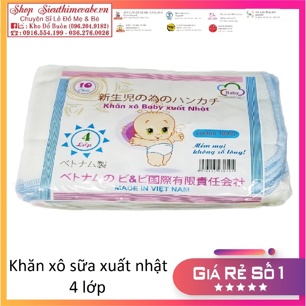 Hot mother and baby products
 Khăn xô sữa xuất Nhật cao cấp 4 lớp (Sét 10)