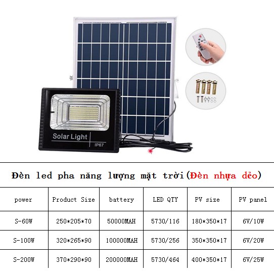 Đèn led pha năng lượng mặt trời 100w
