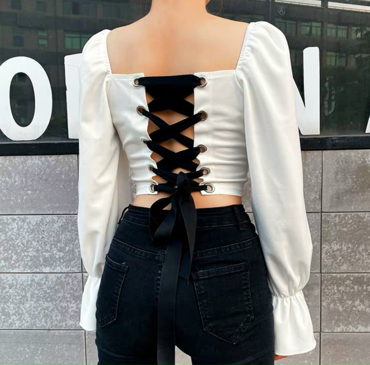 Áo thun tay dài phối đan dây sau lưng thời thượng TTSLA0368