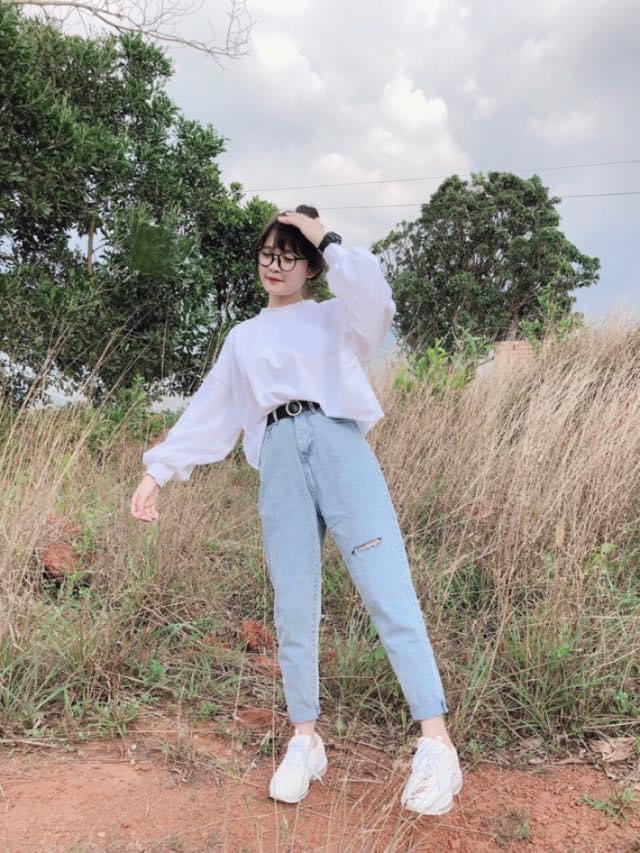 SET BAGGY JEANS RÁCH 1 LINE + CROPTOP TD TRƠN