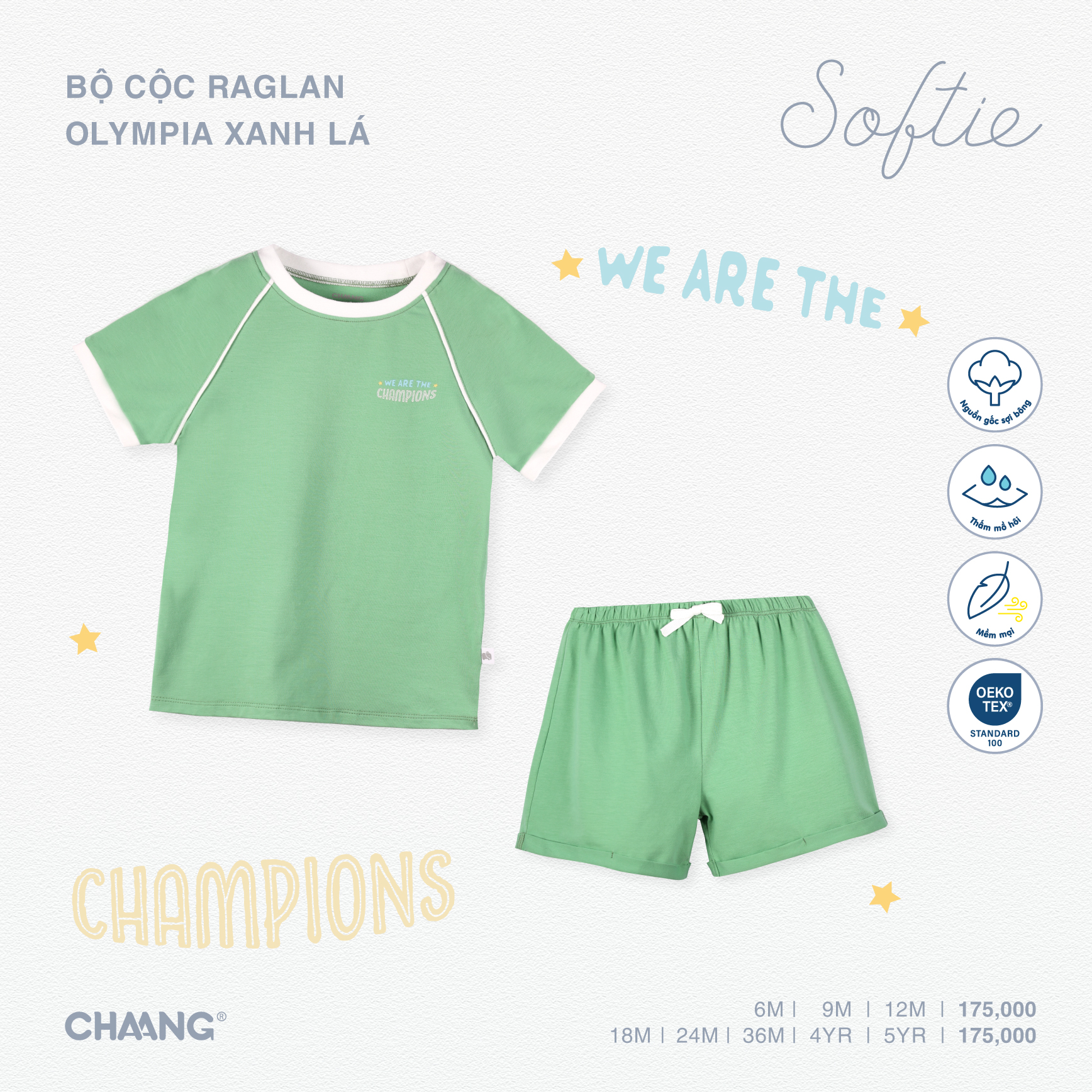 [CHAANG] Bộ quần áo cộc raglan bé trai Olympia Chaang