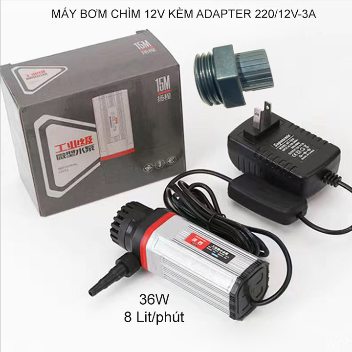 Máy bơm chìm mini 12V kèm adapter 220V/12V-3A