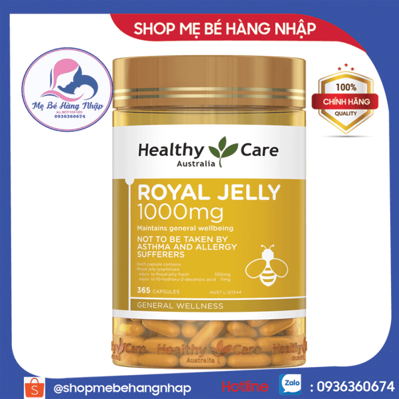 [Mẫu mới] Sữa Ong Chúa Healthy Care Royal Jelly 1000mg -365 viên - Úc chính hãng