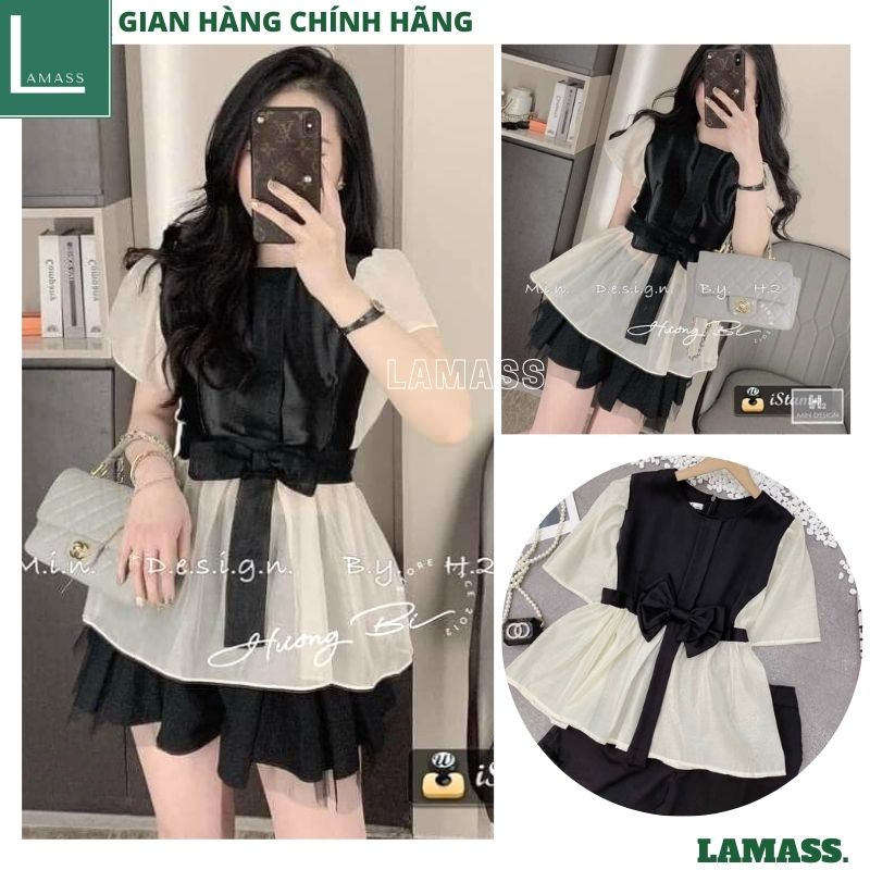 Sét áo cổ nơ phối voan tơ kèm quần short vải cap cao kiểu dáng hàn quốc -set bộ đi chơi -set áo kèm quần tiểu thư bánh bèo dễ thương sang chảnh -LAMASS