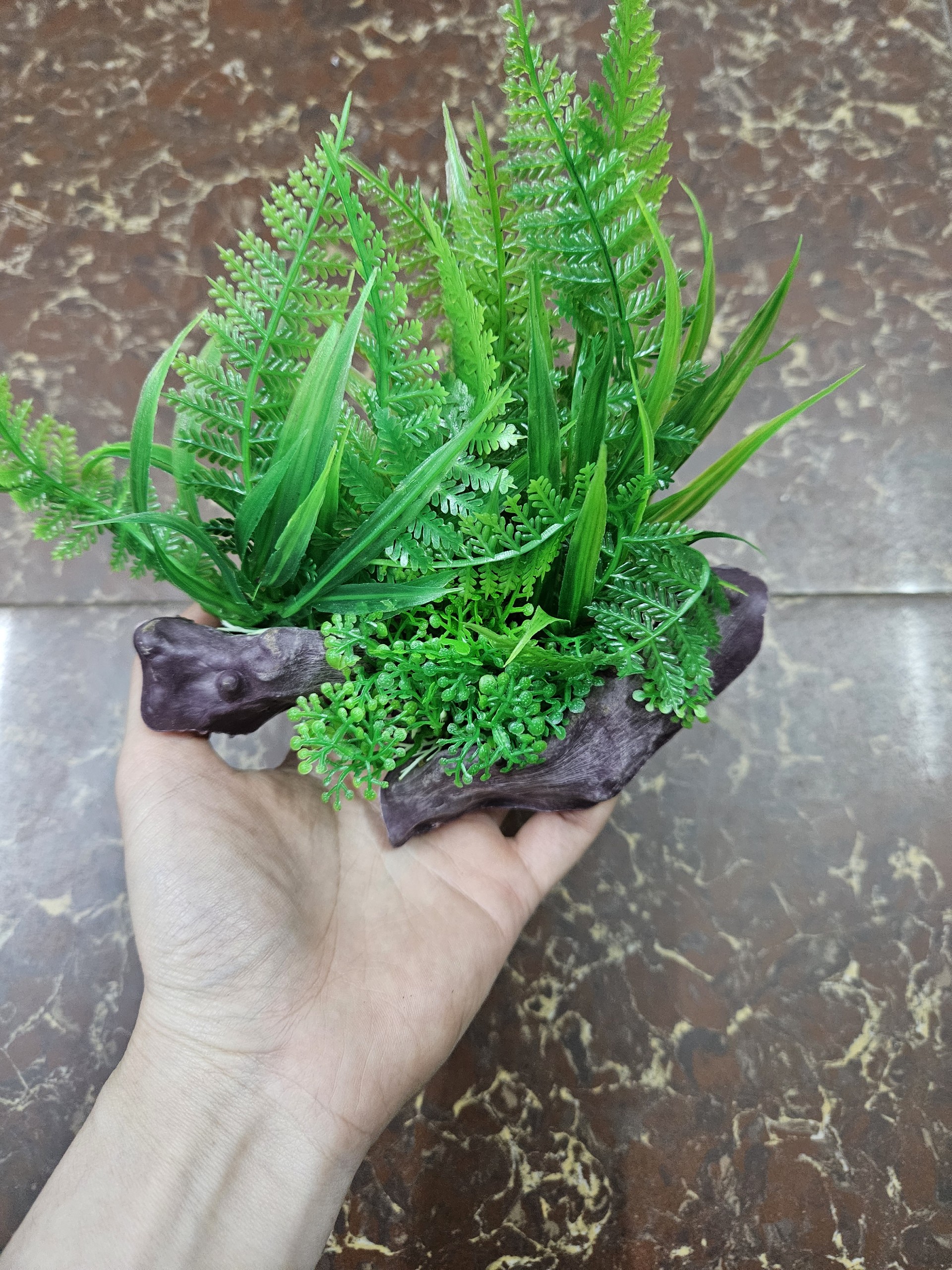 Cây nhựa trang trí bể cá: mẫu đế gỗ