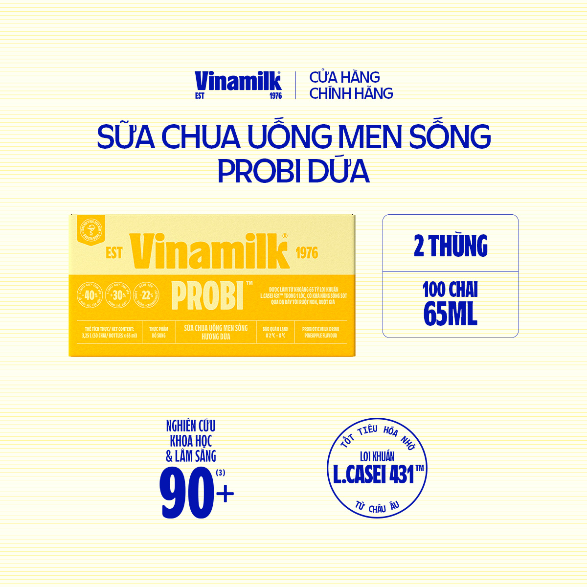 2 Thùng Sữa chua uống Probi Dứa chai 65ml 50 chai/thùng
