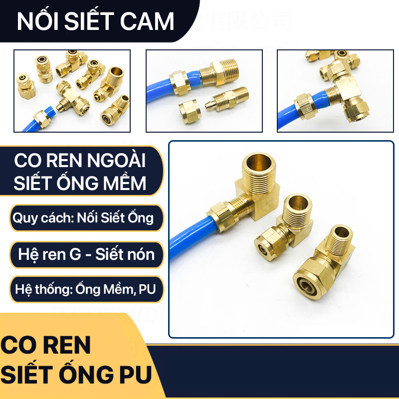 Đầu nối co ren ngoài nối ống mềm, nối co ren ngoài siết ống mềm - đồng thau