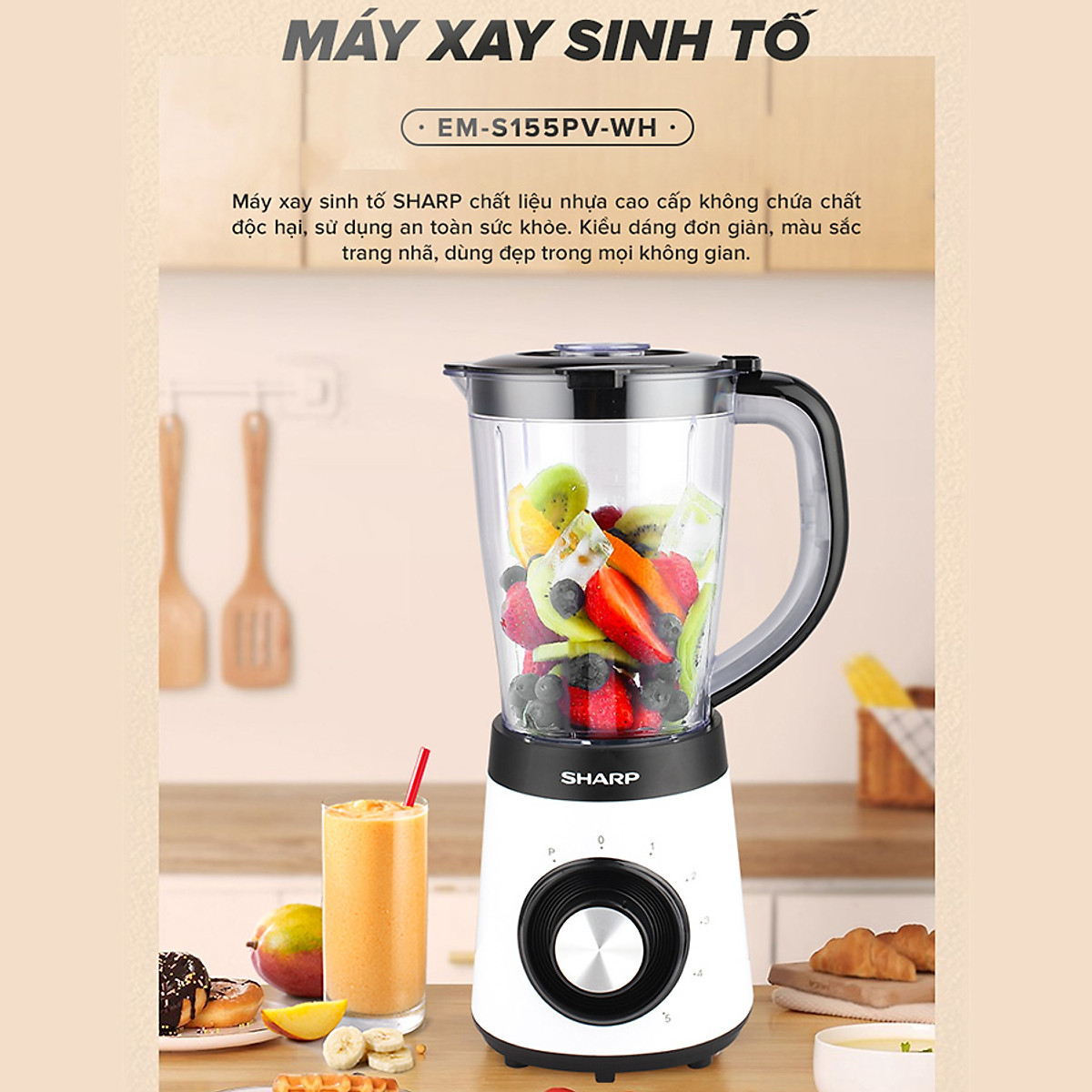Máy xay sinh tố Sharp EM-S155PV-WH