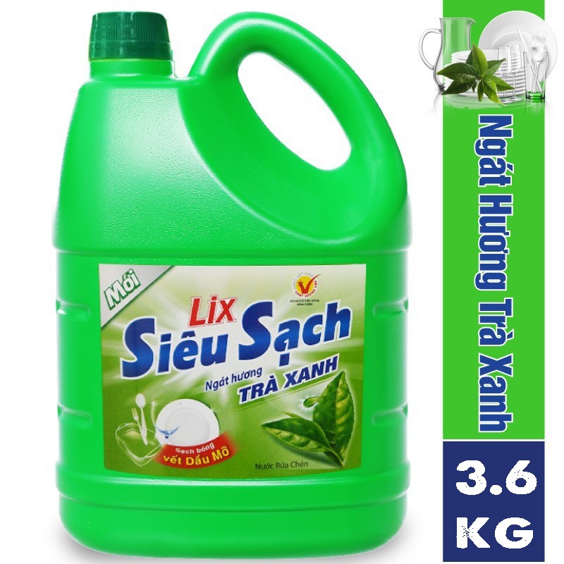 [HCM]Nước Rửa Chén Lix Siêu Sạch Hương Trà Xanh 3,6kg - Sạch Bóng Vết Dầu Mỡ