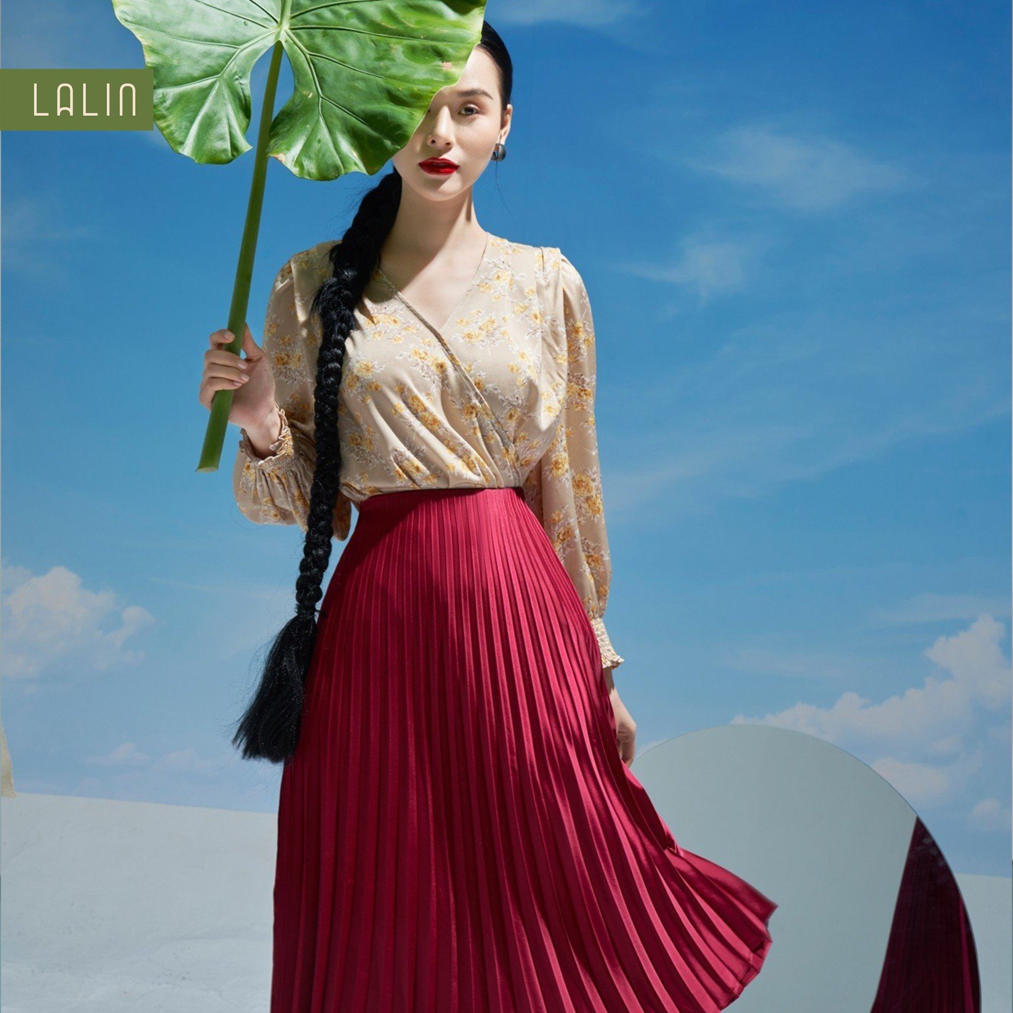 Chân váy lụa Lalin dáng xòe xếp ly Ameli