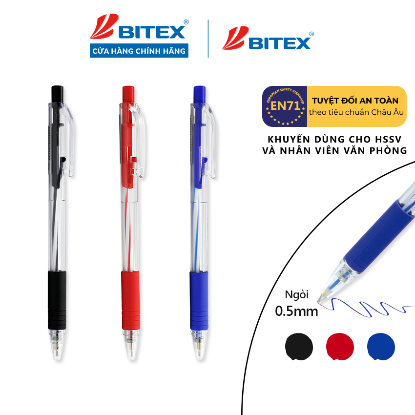 Bút bi Bitex mực xanh / đen B03 ngòi 0.5mm (1 cây)
