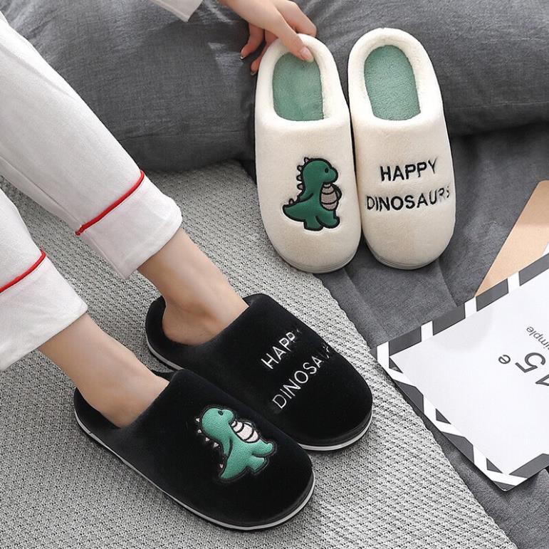 Dép bông ulzang thương cực êm họa tiết khủng long dino đi trong nhà hot trend