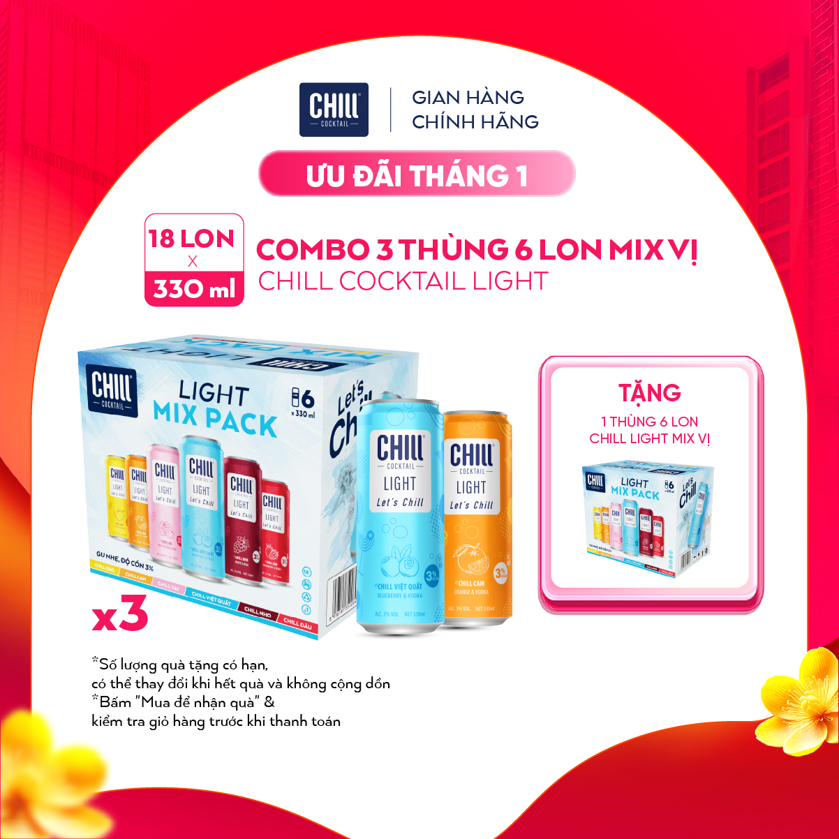 Combo 4 thùng 12 lon Chill Cocktail mix vị 320ml/lon (độ cồn 3%)