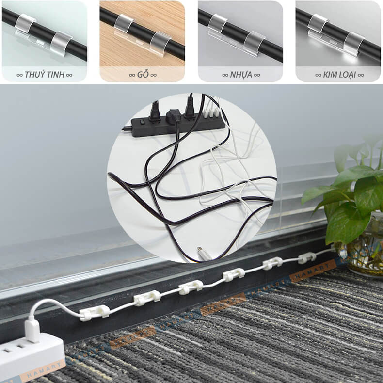 Nẹp Dây Điện Dán Tường Keo 3M Vỉ 20 Kẹp Dây Cáp Điện Đi Dây Điện Dán Tường Chống Rối 3 Màu