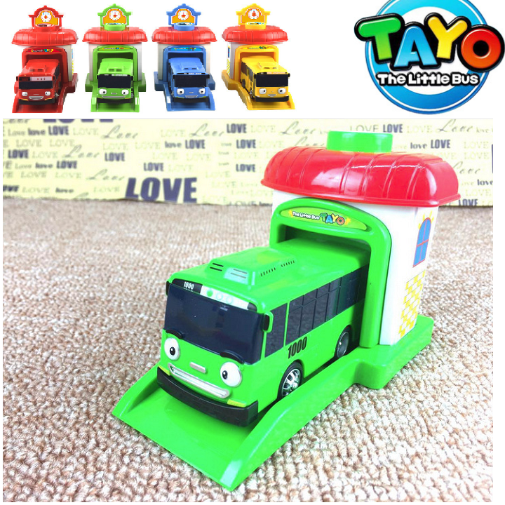 Xe buýt Tayo The little gồm 1 nhà đẩy và 1 xe ô tô đồ chơi trẻ em bằng nhựa cao cấp
