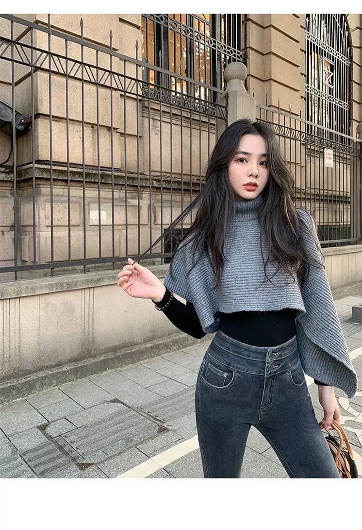MS458 Áo choàng len, khăn choàng len cao cổ độc lạ