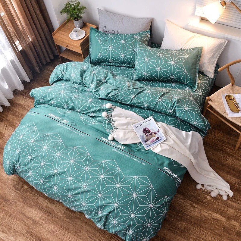 BỘ VỎ CHĂN GA GỐI ( 1 GA + 2 VỎ GỐI NẰM + 1 VỎ CHĂN ) XANH ĐA GIÁC
