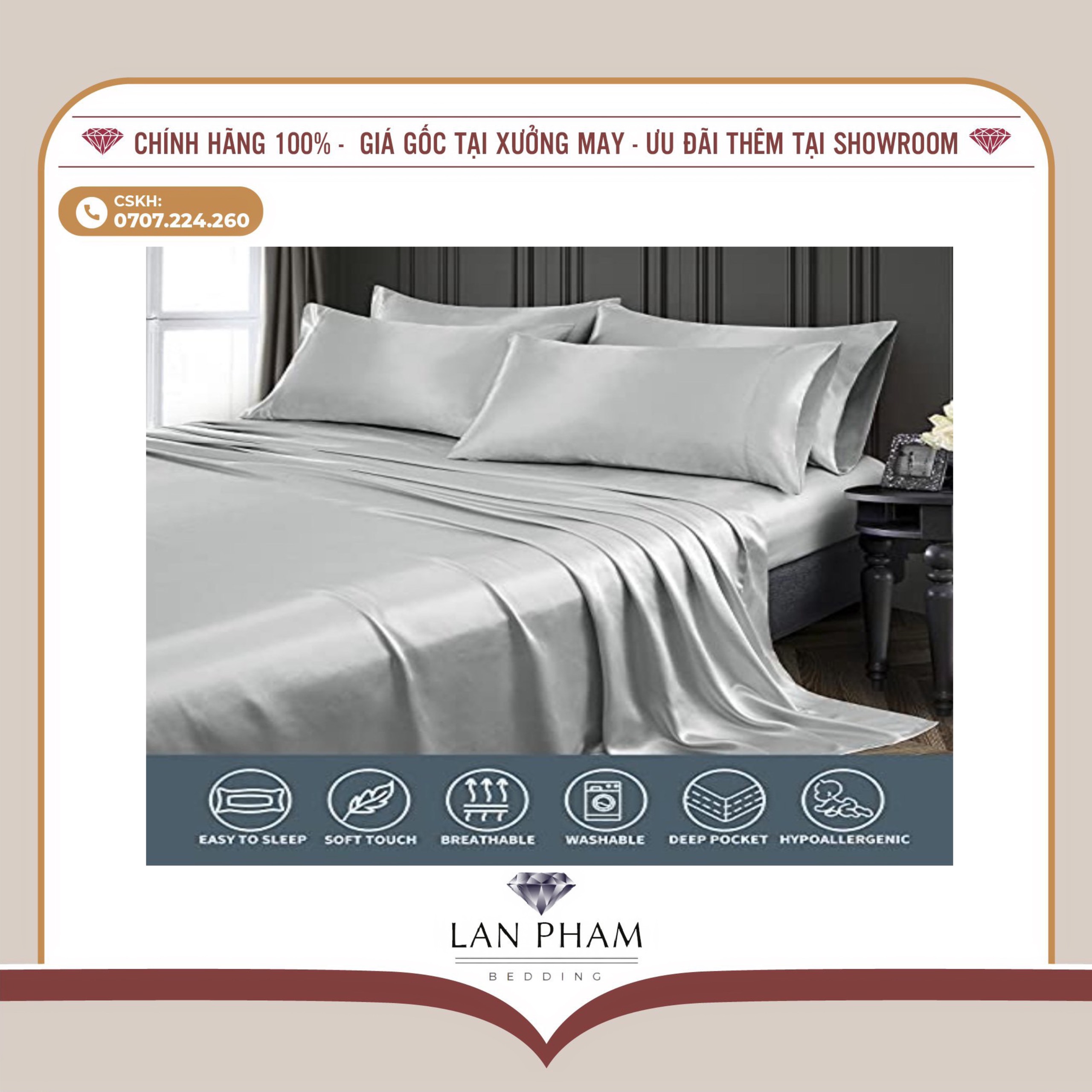 GA - DRAP GIƯỜNG LẺ PHI LỤA BẠC KIM LAN BEDDING