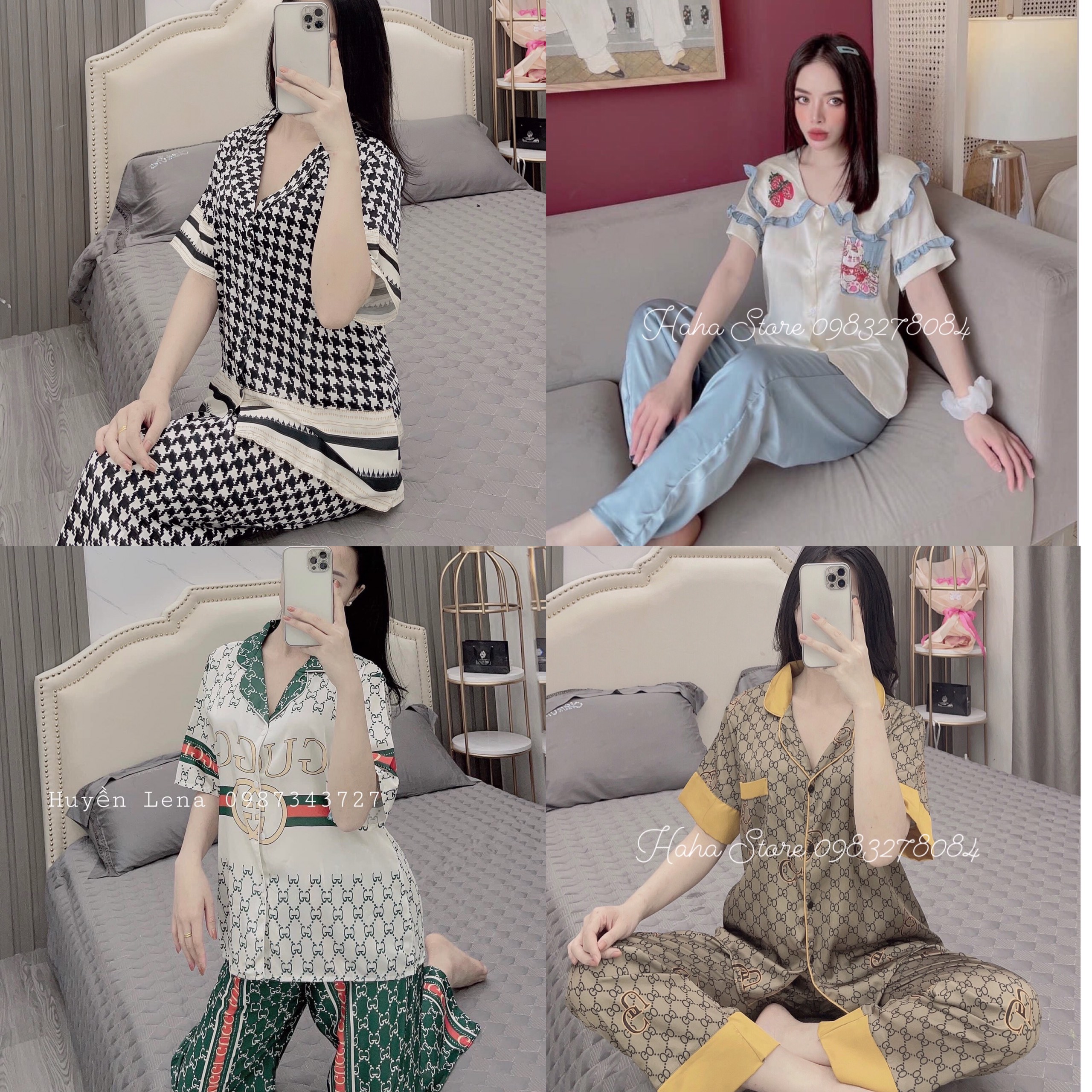 Bộ Đồ Pijama Lụa cộc tay mác SAM - LATIN Cao cấp
