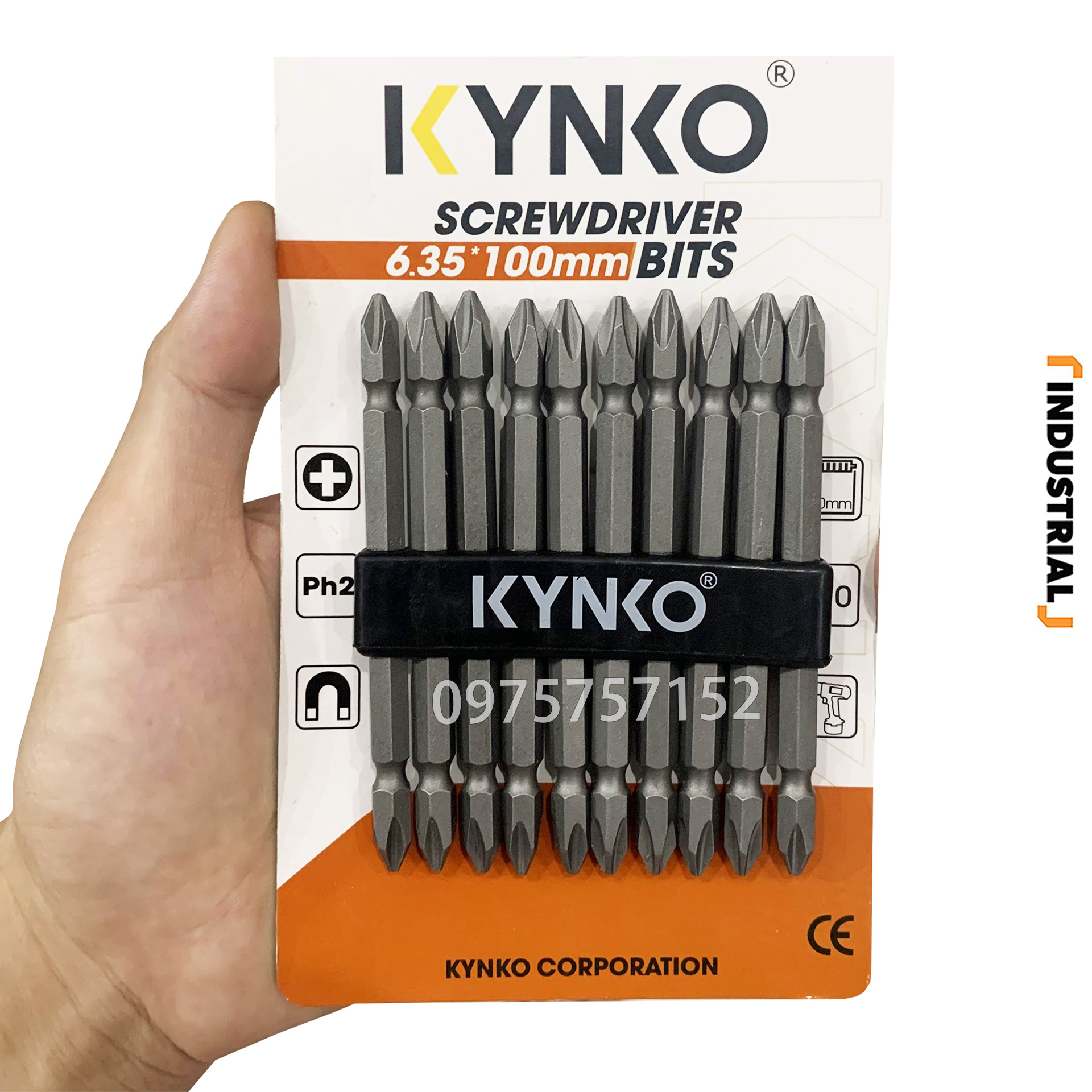 Bộ 10 mũi vít dài công nghiệp PH2 100mm Đài Loan KYNKO 2 đầu 4 cạnh, mũi bắt vít bake nam châm từ tính thép Carbon độ cứng cao thân lục giác 6.35mm, mũi bắn vít PH2, mũi vít PH2x100mm đầu bắt vít 4 cạnh đầu bake có từ chống gỉ