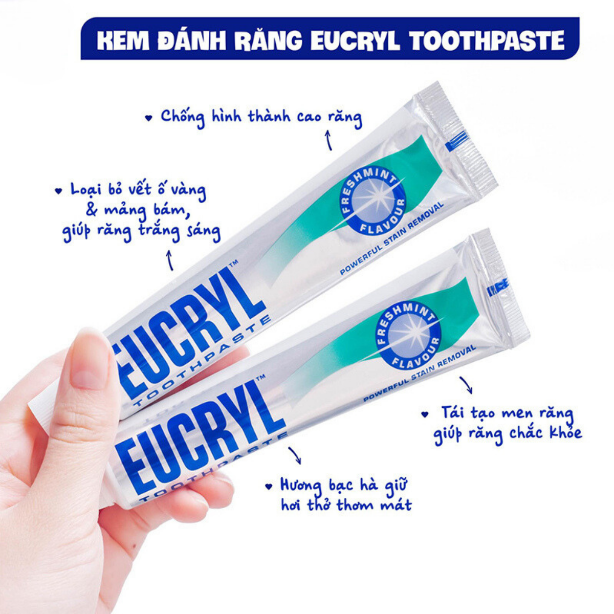 Kem Đánh Răng EUCRYL Tooth Paste Freshmint Làm Trắng Răng Hương Bạc Hà 62g