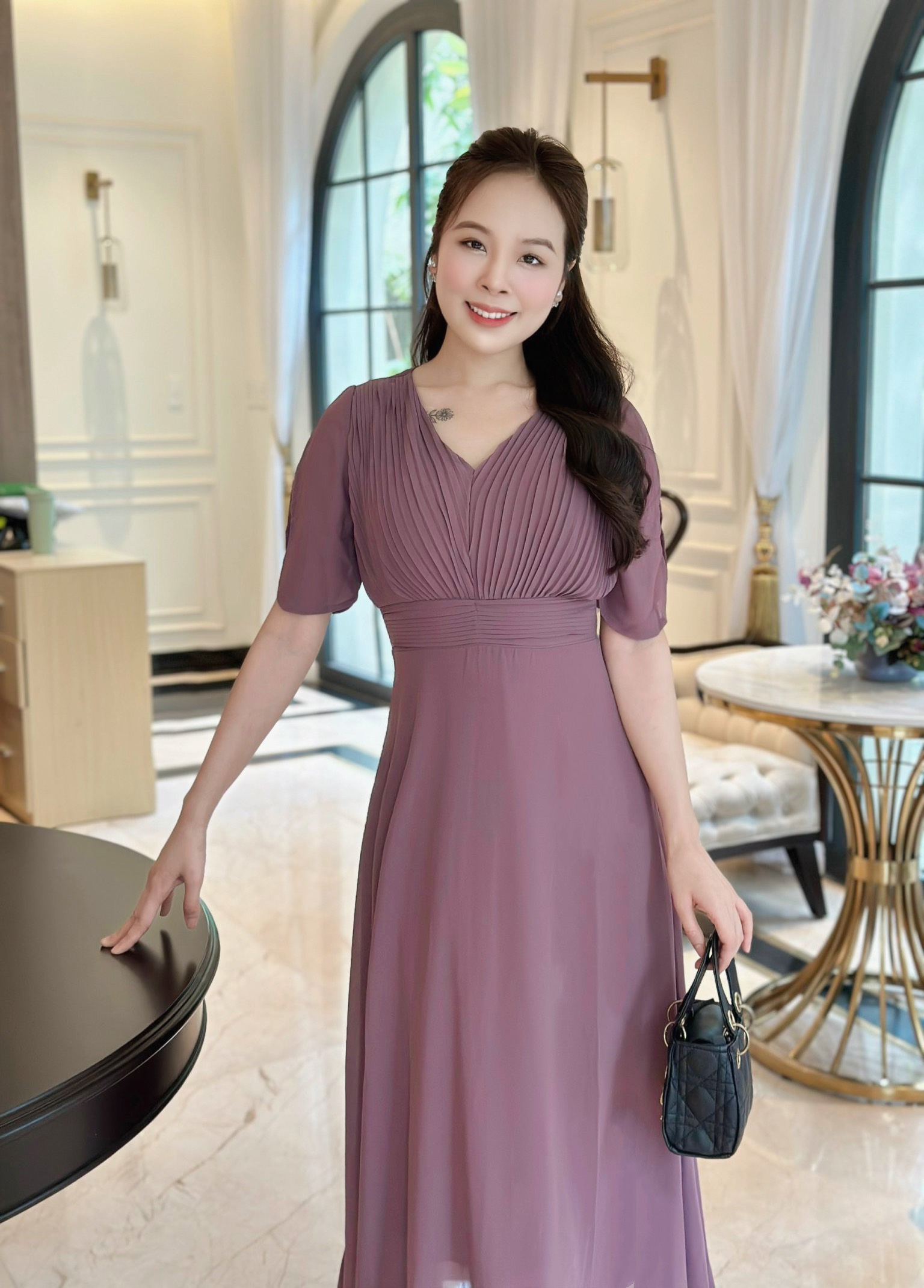 Đầm maxi form dài xếp ly ngực, tay loe Misa - MS0288