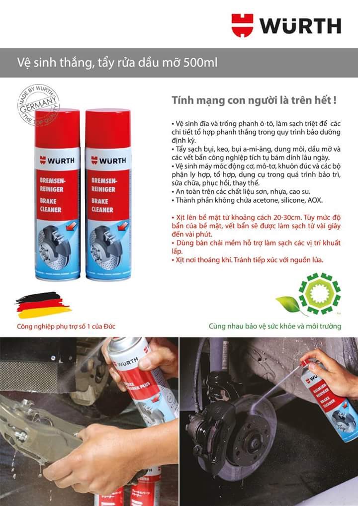 [HCM]Chai xịt vệ sinh thắng  tẩy rữa dầu mỡ ( WURTH Brake Cleaner 500ml )