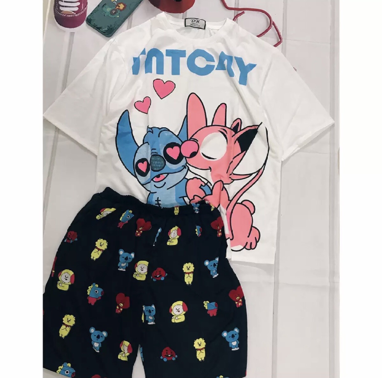 Sét bộ đùi coton tình yêu stitch 3d dễ thương sét bộ unisex nam nữ đều mặc được ttslb0015