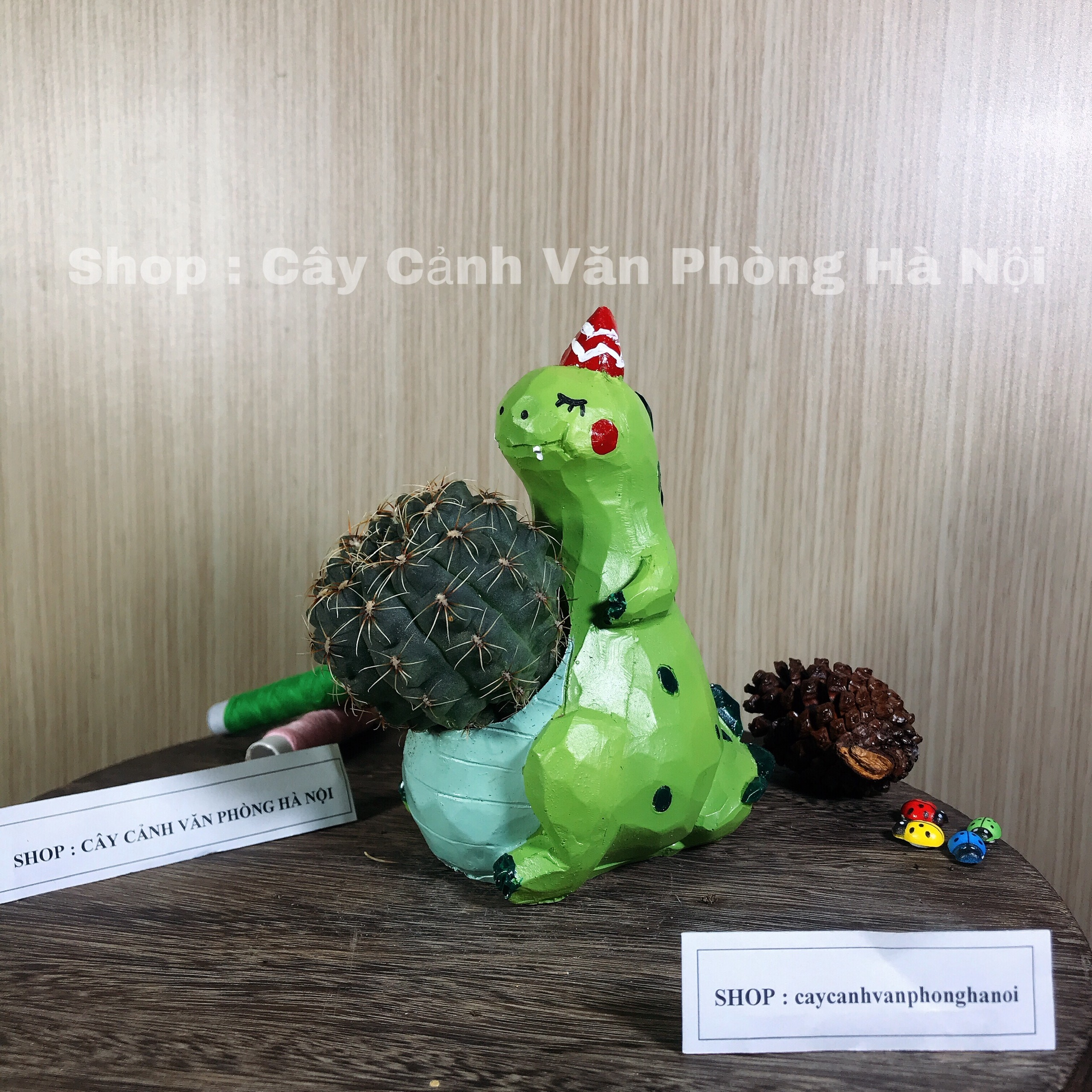 chậu trồng cây hình khủng long xanh [ tặng kèm đất trồng cây ]