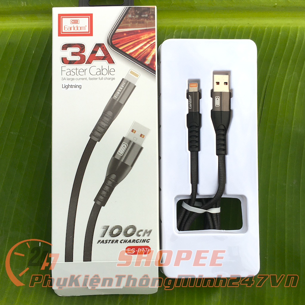 Cáp Sạc Nhanh 3A Bọc Dù Earldom EC-077 Iphone/ Sam Sung/ Type C